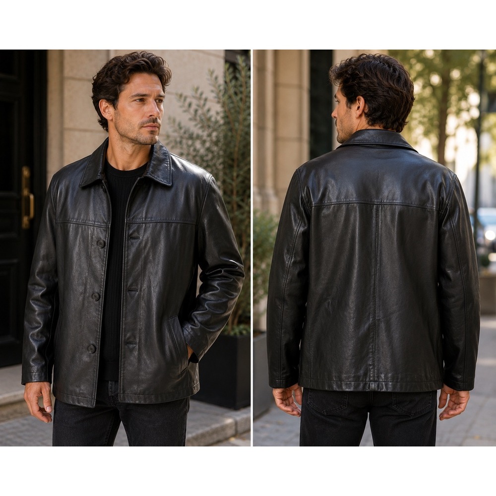 Guess Classic Mens Black Lamb Nappa Leather Jacket Coat Removable Wool Liner XXL